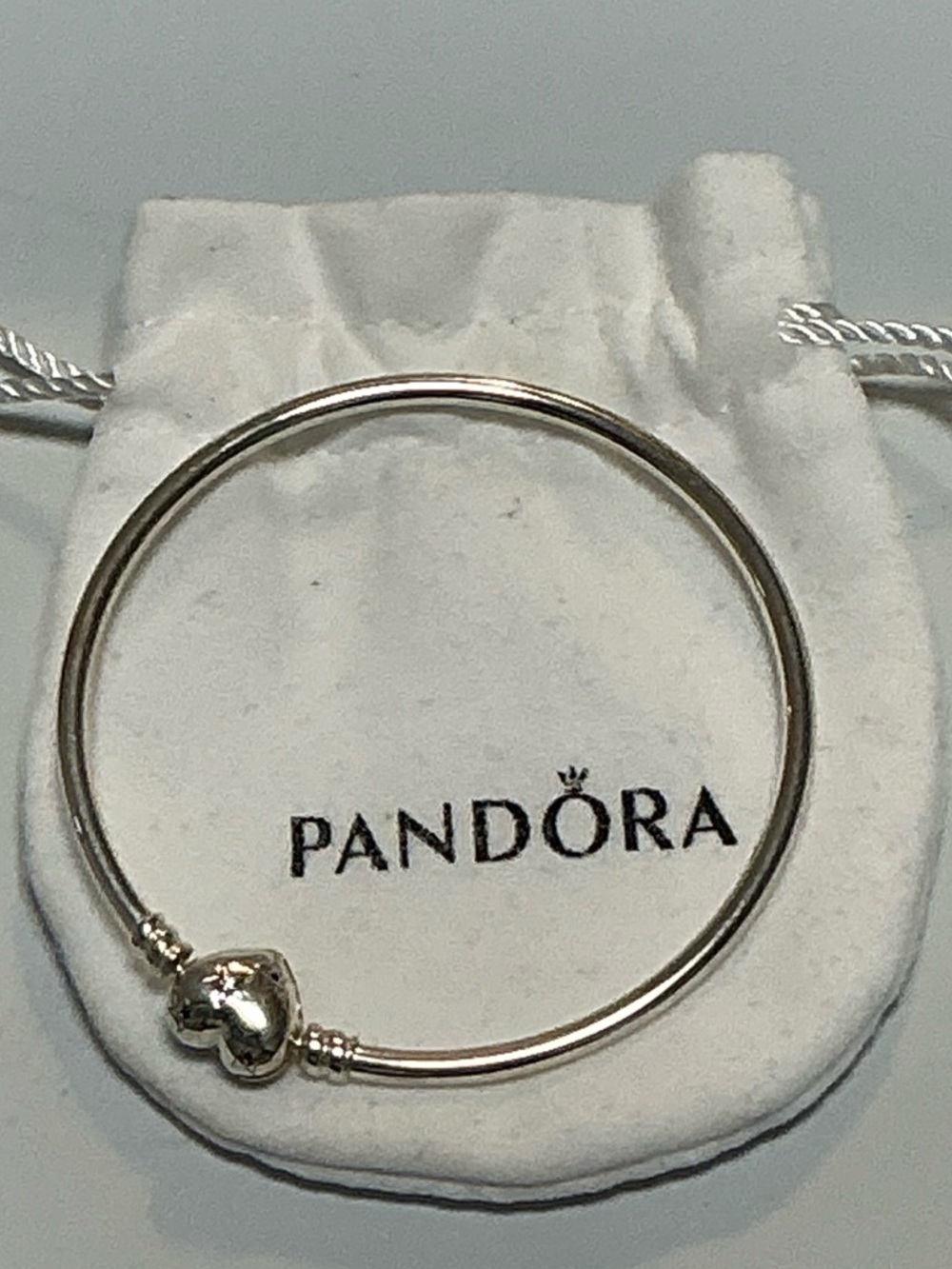 Pandora Silver Heart Clasp Bangle Bracelet - Silver